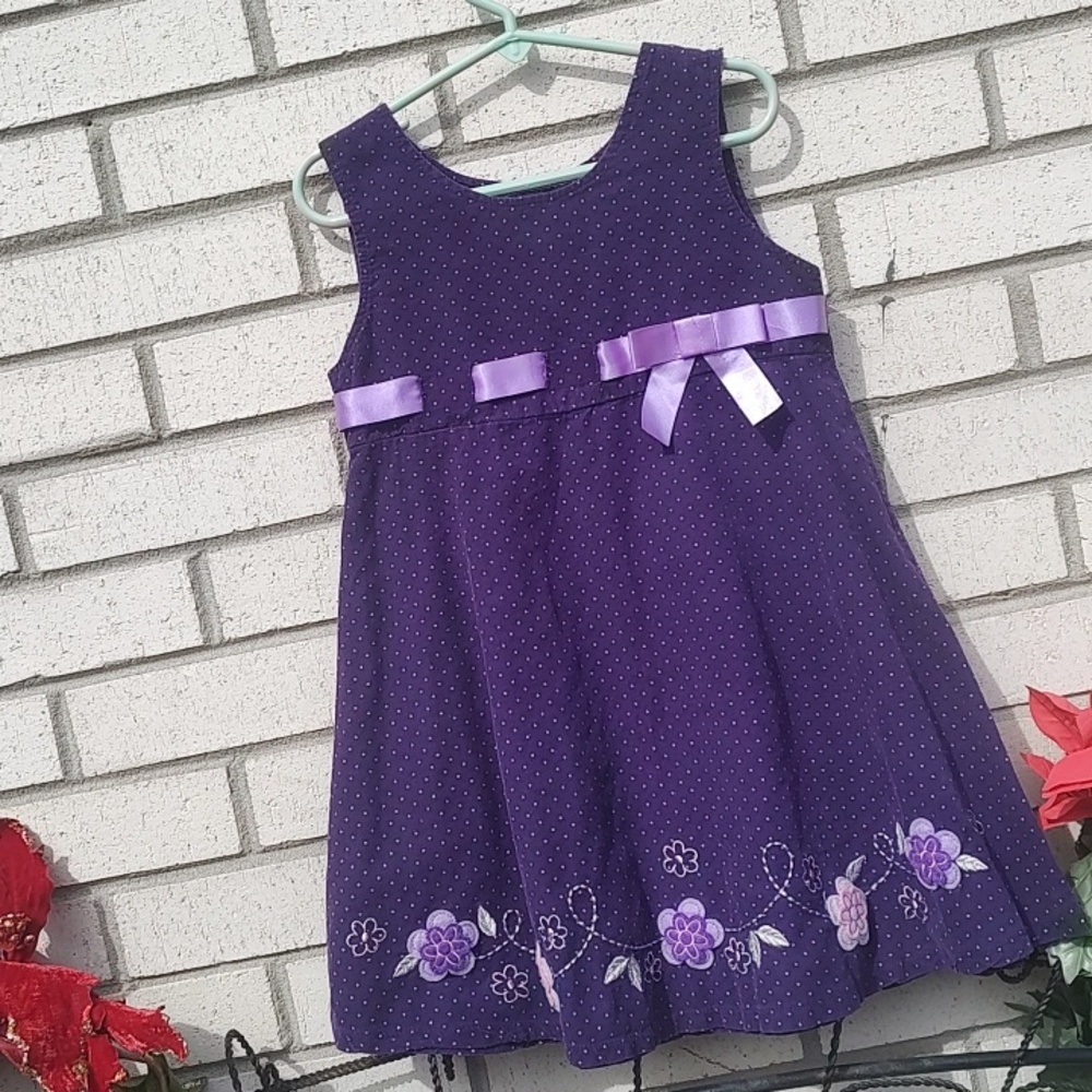 Blueberi Boulevard Purple Polka Dot Floral Ribbon Dress - Picture 5 of 10